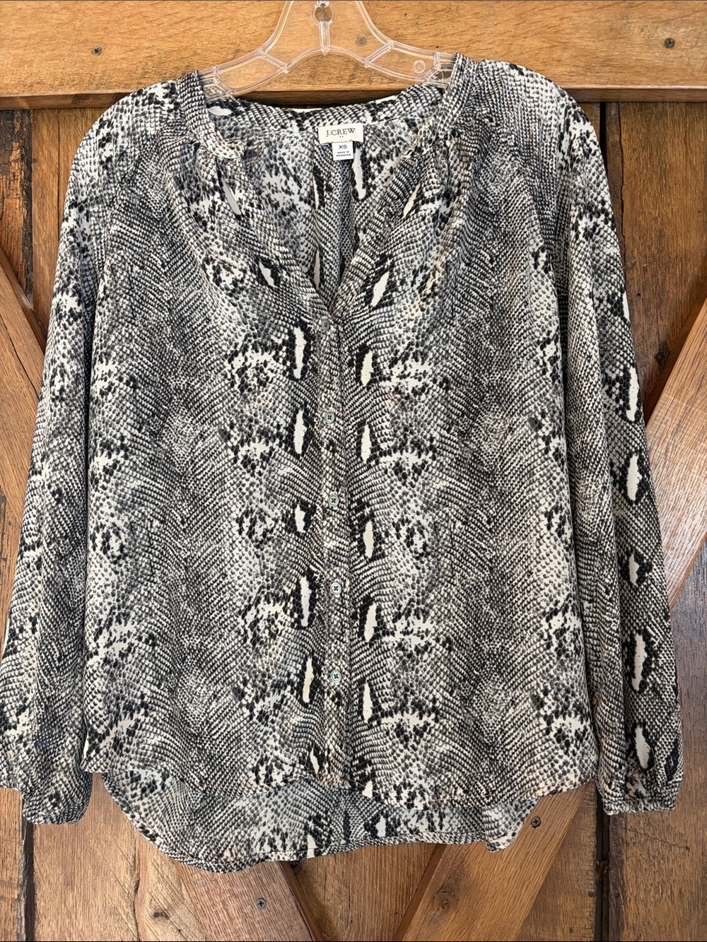 J. Crew XS Black & Tan Snakeskin Print Blouse